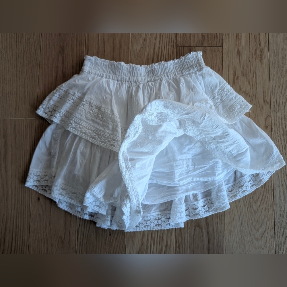 American Eagle Mini Eyelet Skirt White Cotton Tiered Smocked Pull On Sz XS
